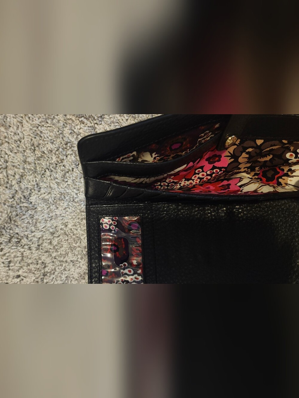 Vera Bradley $120 Large Slim Leather Wallet Black/Flower Print - Picture 4 of 4